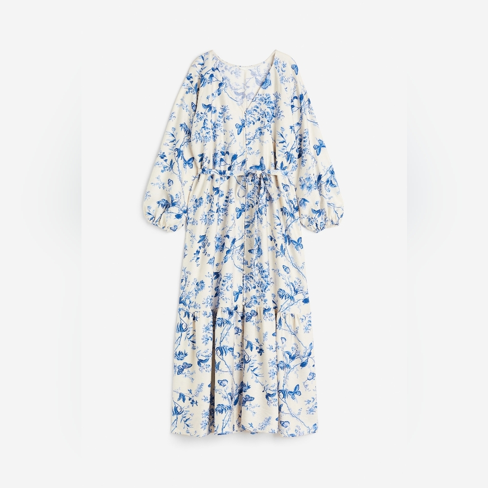 H&M Blue and White Floral Long Sleeve Dress